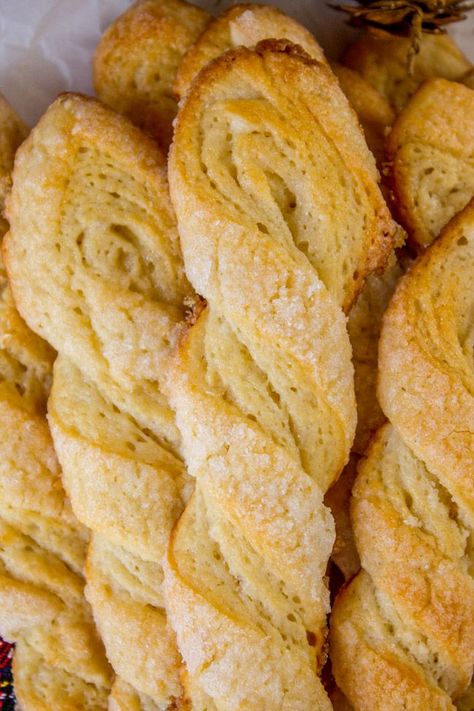 Swedish Sour Cream Twists (Layered Yeast Cookies) from The Food Charlatan Sour Cream Twist Cookies, Yeast Cookies, Swedish Ribbon Cookies, Sour Cream Twists, Sour Cream Sugar Cookies Cut Out, Sugar Cookies Sour Cream Recipe, Swedish Pastry, Twist Cookies, Scandinavian Baking