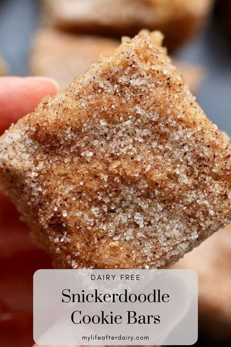 Cookie Snickerdoodle, Snickerdoodle Cookie Bars, Chewy Cookie Bars, Lactose Free Desserts, Dairy Free Deserts, Dairy Free Dessert Easy, Non Dairy Desserts, Nut Free Desserts, Gluten Free Dairy Free Dessert