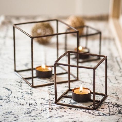 Wrought Iron Candle Stands, Diy Candle Stand, Candle Stand Diy, Diy Geometric Decor, Candle Holders Diy, Cheap Candle, Cheap Candle Holders, Romantic Wedding Centerpieces, Geometric Candle Holder