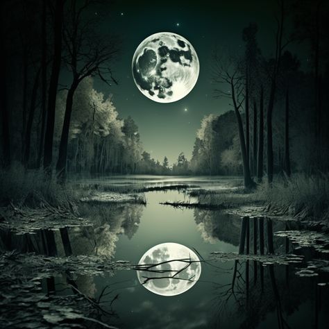 #painting #art #moon #water #reflection #moonlit #night #serene #calm #tranquil #nature #beauty #landscape #scenery #artwork #peaceful #relaxing #ethereal #dreamy #magical Moon Reflection On Water Tattoo, Water Reflection Tattoo, Moon Reflection On Water, Painting Of The Moon, Moonlight Tattoo, Scenery Artwork, Wall Scenery, Moon Over Water, River Tattoo