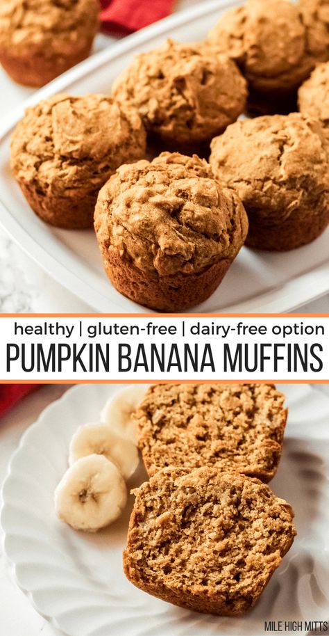 Pumpkin Banana Bread Muffins, Banana Bread Muffins Healthy, Oat Flour Muffins, Pumpkin Banana Muffins, Gluten Free Banana Muffins, Pumpkin Banana Bread, Banana Oatmeal Muffins, Healthy Banana Muffins, Pumpkin Oats