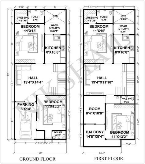 20x50 House Plan With 3d Elevation Option C By Nikshail 6C1 20 50 House Plan, Design Small House, Mini House Plans, 30x50 House Plans, 20x30 House Plans, West Facing House, Indian House Design, 20x40 House Plans, 30x40 House Plans