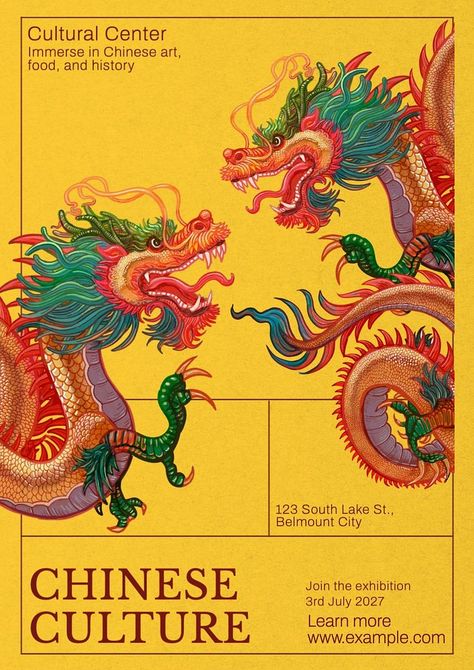 Chinese culture poster template, editable text and design | premium image by rawpixel.com / artistiya manadee Chinese Graphic Design Illustration, Asian Inspired Graphic Design, Traditional Chinese Design, Chinese Poster Design Graphics, China Poster Design, Poster Competition Ideas, Cultural Poster Design, Chinese Design Poster, Competition Poster Ideas