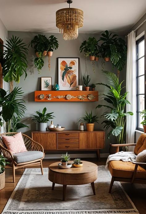 Living Room Bohemian Modern, Mid Century Modern Flat, Mid Century Eclectic Decor, Boho Mid Century Modern Living Room, Cozy Mid Century Modern Living Room, Hormone Balancing Foods, Mid Century Modern Eclectic, Modern Bohemian Living Room, Boho Mid Century Modern