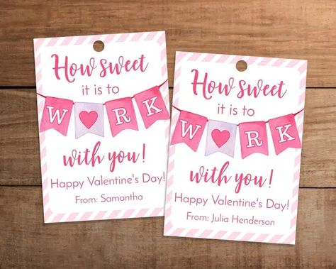 20 Valentine’s Day Gift Ideas for Coworkers | Valentine's Gifts for Colleagues | What to get my office mates for valentine's day | Creative work appropriate valentine's day presents | fun office party ideas Coworkers Valentines, Gift Tag Printable, Valentines Gift Tags, Gift Tag Template, Valentines Day Presents, Valentine Tags, Tag Template, Printable Birthday Invitations, Party Favor Tags