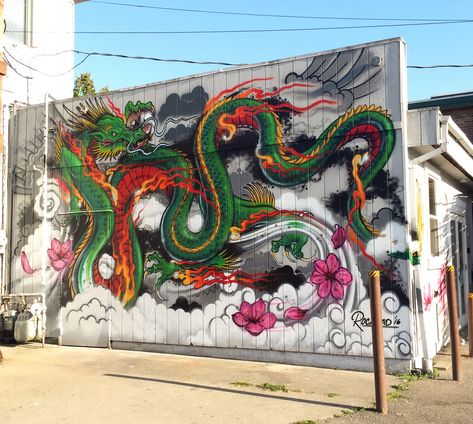 Dragon Street Art | #Dragon #graffiti #graff #streetart #mural #artist #painting #bombing #spray #paintspray #design #dragons #peinture #drawing Mural Cafe, Trick Art, Dragon Wall Art, Mural 3d, Street Mural, Dragon Wall, Graffiti Murals, Mobile Art, Spray Paint Art