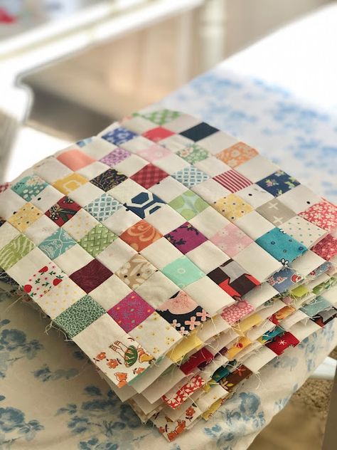 Gigi's Thimble: Postage Stamp Quilt Scrap Squares Quilts, Scrap Quilt Squares, Patchwork Crafts Fabric Scraps, Scrappy Crumb Quilt Patterns, Now And Later Quilt Pattern, Postage Stamp Quilts Ideas, Quilt Blocks From Scraps, Scrap Quilts Fabric, Quilts From Old Clothes