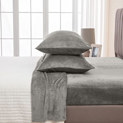 Great Bay Home Bed Linen Set, 4 Piece, Extra Soft Velvet Plush Queen Micro Fleece Sheet Set, Deluxe Microplush Non Pilling Sheets, Deep Pocket, Lavish Sherpa Velvet Luxe Collection, Queen, Grey Velvet Sheets, Full Size Sheets, Queen Size Sheets, Luxury Bed Sheets, King Size Sheets, Perfect Bedding, Twin Sheets, Twin Sheet Sets, Bedding Stores