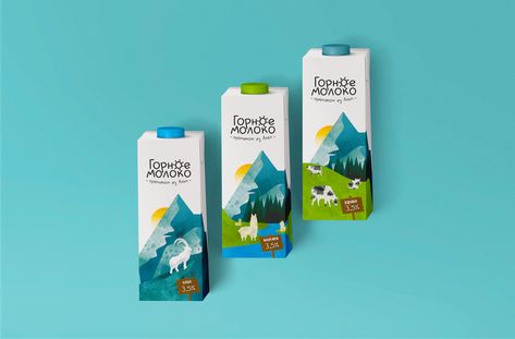 Mountain milk on Packaging of the World - Creative Package Design Gallery Mountain Packaging Design, Mountain Packaging, Milk Packaging Design, Living In The Mountains, Canada Project, Milk Design, Glass Shelves Decor, Cooling Spray, Shelves Decor