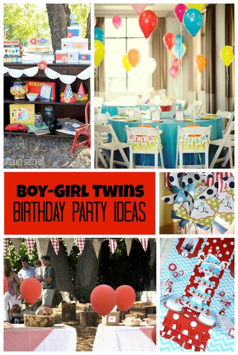 Boy-Girl Twins Birthday Party Ideas by Double the Fun Parties Twin Birthday Ideas Boy Girl, Shared Birthday Parties, Twin Birthday Themes, Twins Party, Sibling Birthday Parties, Combined Birthday Parties, Raising Twins, Twin Birthday Parties, Girls Birthday Party Themes