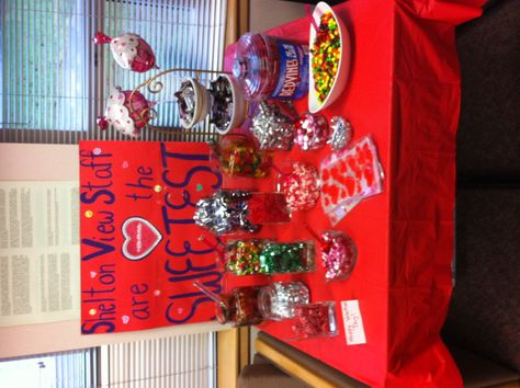 School Staff Appreciation "candy bar" for Valentines Day. Parents donated candy. Gifts For Office Staff, Coworkers Valentines, Fun Valentines Day Ideas, Staff Appreciation Gifts, Morale Boosters, Homemade Stuffing, Valentines Day Ideas, Staff Gifts, Employee Appreciation Gifts