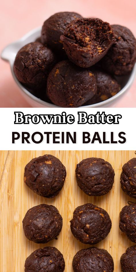 Protein brownie balls on a wooden cutting board. Protein Balls No Bake, Protein Balls Recipe, Protein Snacks Recipes, Chocolate Protein Balls, Protein Balls Healthy, Protein Balls Recipes, Protein Baking, Healthy Protein Snacks, Snack Bites