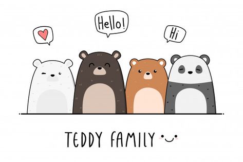 Cute teddy bear family cartoon doodle wallpaper Vector | Premium Download Teddy Bear Family, Doodle Wallpaper, Pastel Background Wallpapers, Family Cute, Poster Baby, Cartoon Doodle, Kawaii Disney, Repeat Prints, Bear Family