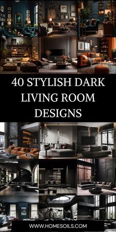 Dark Living Room And Kitchen, Dark Moody Industrial Living Room, Dark Style Living Room, Modern Dark Living Room Ideas, Black Room And Ceiling, Dark Cozy Minimalist Home, Black Fireplace Dark Floors, Noir Home Decor, Regular Living Room Ideas