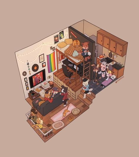 Drawing Room Concept, Isometric Room, Bee Games, Bee Room, Zine Ideas, Stevie B, Room Concept, Apartment Goals, Apartment Art