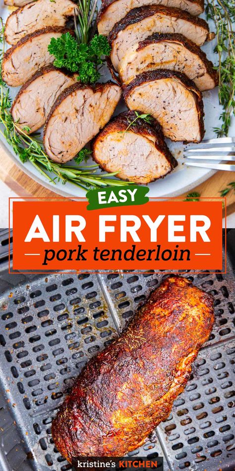 When you need a quick and tasty dinner, this Air Fryer Pork Tenderloin is a winning recipe. It's flavorful, tender, juicy and so easy to make! Air Fryer Pork Tenderloin, Easy Pork Tenderloin Recipes, Air Fryer Recipes Pork, Fried Pork Tenderloin, Easy Pork Tenderloin, New Air Fryer Recipes, Air Fryer Pork, Pork Tenderloin Recipe, Tenderloin Recipe