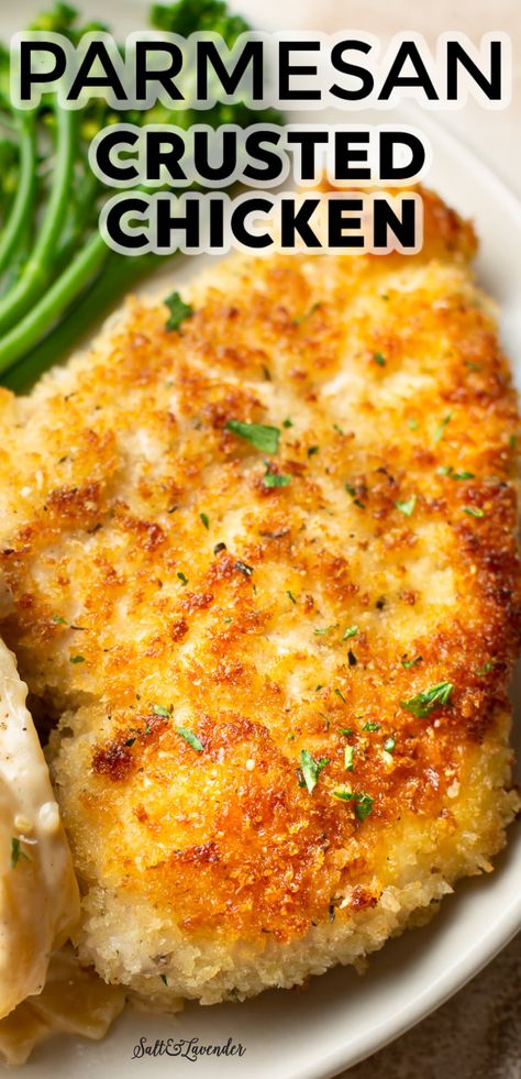 Parmesan Crusted Chicken Recipe, Chicken Parmesan Recipe Easy, Breaded Chicken Recipes, Chicken Breast Recipes Baked, Parmesan Crusted Chicken, Parmesan Crusted, Crusted Chicken, Health Dinner Recipes, Breaded Chicken