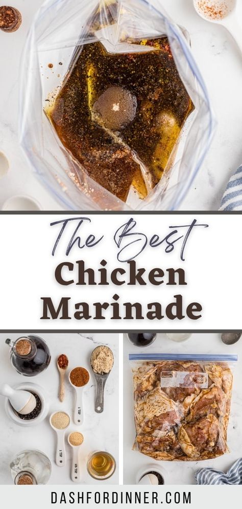 This easy chicken marinade is perfect for all cuts and all cooking methods. Whether you're grilling, baking, or air frying, this marinade for chicken is ready for the job! Perfect for chicken breasts, thighs, tenders, or even other proteins like salmon, pork, and steak. Chicken Marinade With Worcestershire, Home Made Marinade For Chicken, Frozen Chicken Marinade Recipes, Quick And Easy Chicken Marinades, Chicken Marinade For Crockpot, Chicken Marinade For Pasta, Thanksgiving Chicken Marinade, Best Chicken Marinade For Baking, Chicken Tenderizer Marinade