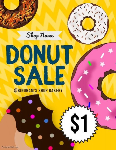 Poster Donat, Printable Border, Yellow Ribbon, Sale Flyer, Pops Cereal Box, Project Ideas, Sale Poster, Donuts, Ribbon