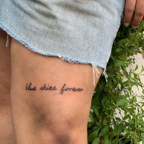 Lana Del Rey, Out Of The Black Into The Blue Tattoo Lana, Blue Banisters Tattoo, Above The Knee Tattoo Quote, Lana Del Rey Tattoo Ideas, Lana Del Rey Tattoos, Lana Del Rey Tattoo, Tattooed Heart, Forever Tattoo