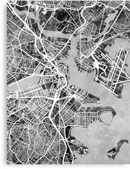 Boston Map, Boston Art, Street Map Art, Architecture Graphics, Map Canvas, Map Art Print, Boston Massachusetts, Street Map, Abstract Canvas Painting