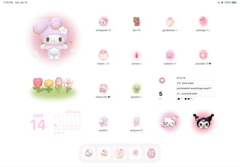 Pink Theme Ipad Wallpaper, Kawaii Ipad Wallpaper Pink, Kuromi And My Melody Wallpaper Ipad, My Melody Ipad Homescreen, Pink Ipad Theme Ideas, Pink Sanrio Wallpaper Ipad, My Melody Aesthetic Wallpaper Ipad, Pink Ipad Lockscreen Aesthetic, Sanrio Homescreen Ipad