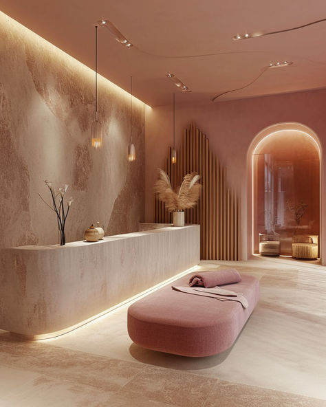 Hair Spa Interior Design, Relaxation Lounge Spa, Spa Minimalist Design, Korean Spa Interior Design, Spa Bed Design, Luxurious Spa Room, Pink Spa Esthetic, Med Spa Esthetic, Facial Spa Interior Design