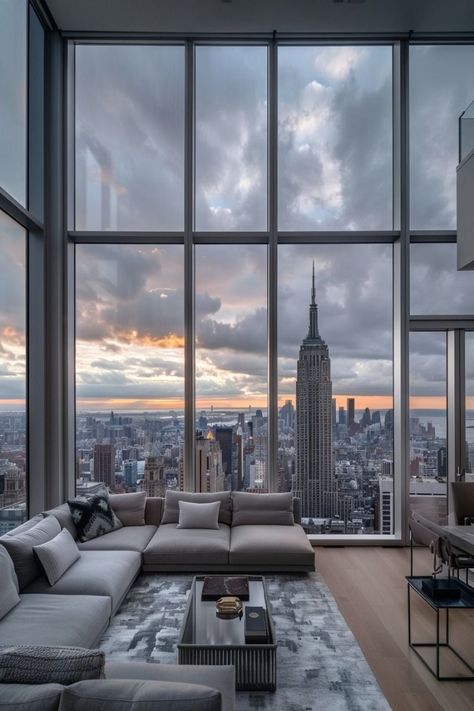 Condo With City View, Cool Apartments Modern, High Rise Condo Aesthetic, Apartment With View, Condo View, Dream Penthouse, Penthouse Aesthetic, Appartement New York, Penthouse Bedroom