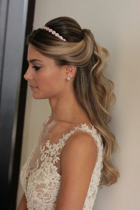 Pinned Back Bridal Hair, Bride Hairstyles Veil, Bride Hairstyles With Veil, Bridal Hair Half Up, Wedding Hair Half, Wedding Hair Headband, Wedding Hairstyles Bride, Bride Headband, Wedding Hairstyles With Veil