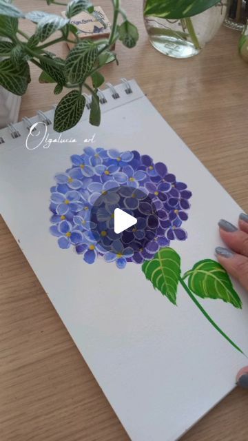 How To Paint Hydrangeas Acrylic, Hydrangeas Art, Painting Flowers Tutorial, Easy Flower Painting, Small Canvas Paintings, Watercolor Flower Art, Acrylic Painting Techniques, Painting Lessons, Flower Embroidery Designs