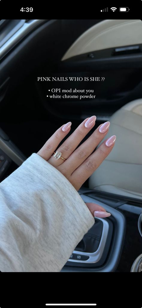 Neutral Engagement Nails, Nails To Get Engaged With, Nails For Rush, Natural Nails With Chrome, Nude Almond Nails Short, Almond Vs Round Nails, Mod About You Opi Gel, Summer Engagement Nails, Simple Pretty Nail Designs