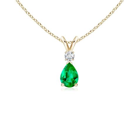 ANGARA Natural Emerald Teardrop Pendant Necklace for Women, Girls with Diamond in Sterling Silver/14K Solid Gold/Platinum | Jewelry Gift for her Emerald Green Necklace, School Wedding, Green Stone Pendant, Emerald Pendant, Emerald Necklace, Pretty Necklaces, Teardrop Pendant, Emerald Earrings, Solitaire Pendant