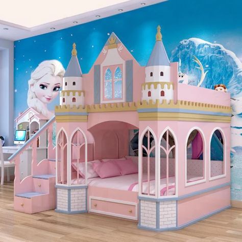 Solid Wood Customized Princess Bed Girl Dream Castle Girl Pink Children's Bed Villa Double Bed Ice And Snow Wonderland Bed _ - AliExpress Mobile Bunk Bed For Girls, Castle Bedroom Kids, Princess Bunk Beds, Princess Kids Room, Princess Castle Bed, Bunk Beds For Girls Room, Bunk Beds For Boys Room, Bed For Girls Room, Girls Bunk Beds