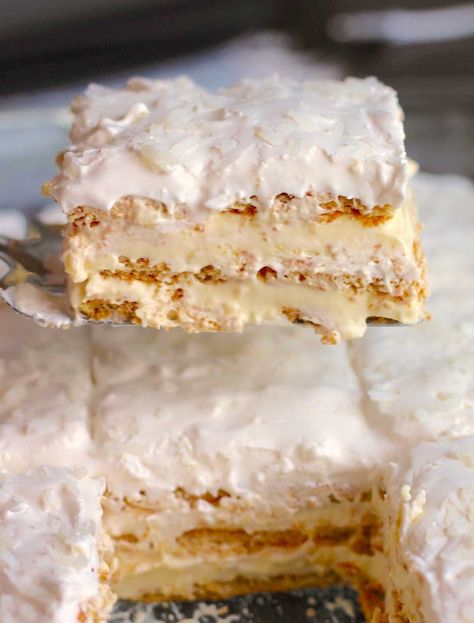 "Made this for my sister's bday and... - Fine Southern Dish | Facebook Coconut Icebox Cake, Company Desserts, Ice Box Pie, Thursday Dinner, Ice Box Cake, Icebox Cakes, Dessert Cart, Icebox Desserts, Box Cakes