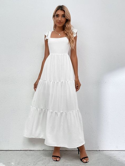 White Dresses Flowy, Long White Dresses Casual, White Simple Dress Long, How To Style White Dress Casual, Simple Long Summer Dress, Long White Summer Dress Outfit, Women’s White Dress, Casual Long White Dress, White Maxi Dress Outfit Casual