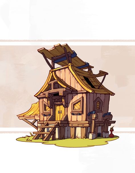 ArtStation - Small house, ZC WANG Maya Projects, House Concept Art, Western Tattoo, Cartoon Building, Game Background Art, House Concept, Building Drawing, Props Art, Medieval Houses