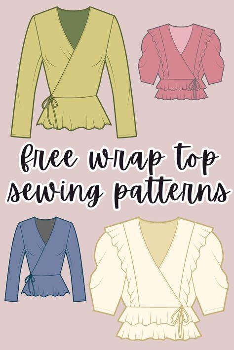 Women's Blouse Sewing Patterns Free, Wrap Around Blouse Pattern, Sewing Pattern Womens Top, Sewing Pdf Pattern, Free Trendy Sewing Patterns, Long Sleeve Wrap Top Pattern, Winter Sewing Patterns Women, Sewing Projects For Women, Shirt Sewing Patterns Free