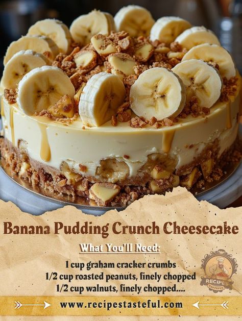 Crunch Cheesecake, Cheesecake Ingredients, Pudding Cheesecake, Anna Olson, Birthday Cake Decorating Ideas, Banana Dessert, Easy Baking Recipes Desserts, Roasted Peanuts, Graham Cracker Crumbs