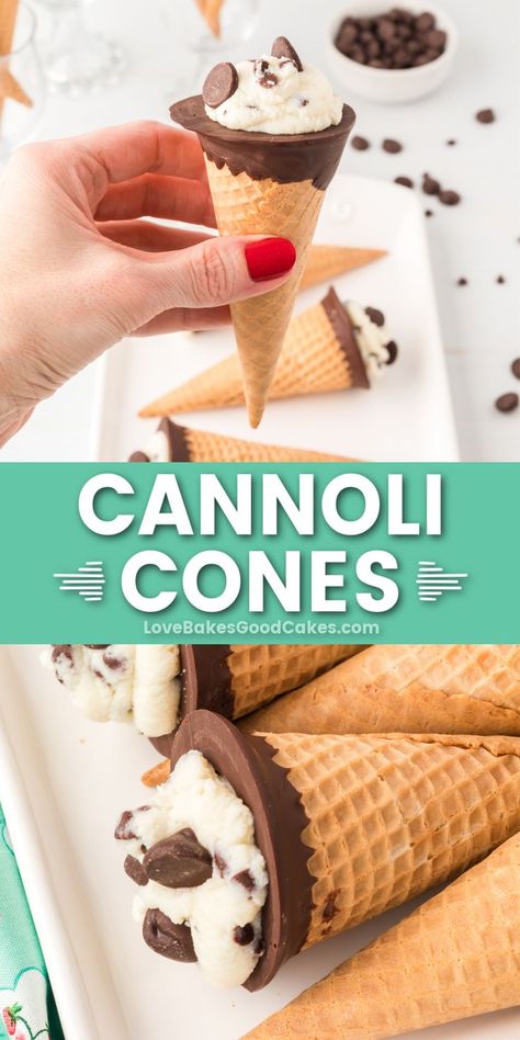 Cannoli Cones pin collage Cannoli Cones, Cannoli Desserts, Love Bakes Good Cakes, Good Cakes, Cannoli Filling, Ricotta Filling, Cannoli Recipe, Simple Sugar, Sugar Cones