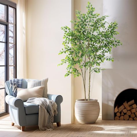 Amazon.com: Nafresh Tall Ficus Tree Artificial，8ft(96in) Realistic Texture Potted Faux Ficus Tree， Fake Trees Indoor Outdoor for Home Office Living Room Bedroom Foyer Porch Decor. : Home & Kitchen Artificial Trees Indoor Decor, Ficus Tree Indoor, Faux Ficus Tree, Artificial Indoor Trees, Manzanita Tree, Tree Artificial, Plants Ideas, Fake Trees, Bedroom Foyer