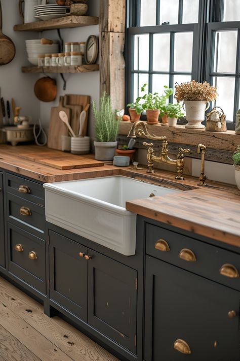 Transform your kitchen into a charming cottage-style haven with these delightful cozy cottage kitchen ideas. Whether you live in an actual historic cottage or simply adore the romantic cottage core aesthetic, incorporating rustic wooden elements, vintage accessories, Cottage Kitchen Ideas, Cottage Core Kitchen, Cozy Cottage Kitchen, Small Cottage Kitchen, Grill Area, Wooden Counter, Bbq Kitchen, Farmhouse Kitchen Design, Casa Vintage