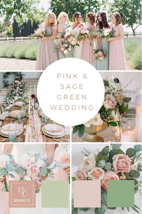 Dusty Pink And Sage Green Wedding, Dusty Rose And Sage Green Wedding Theme, Sage Green And Pink Wedding, Pink And Sage Green Wedding, Wedding Colors Sage Green, Wedding Colors Sage, Pink Wedding Color Scheme, Sage Green And Pink, Blush Wedding Theme