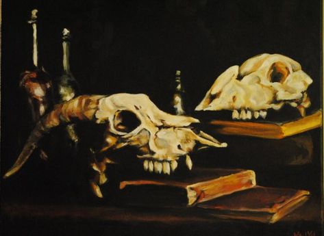 Animal Skull Painting, Dark Still Life, Skull Photography, Painting Study, Still Life Paintings, Animal Skull, Small Study, Study Set, Skull Painting