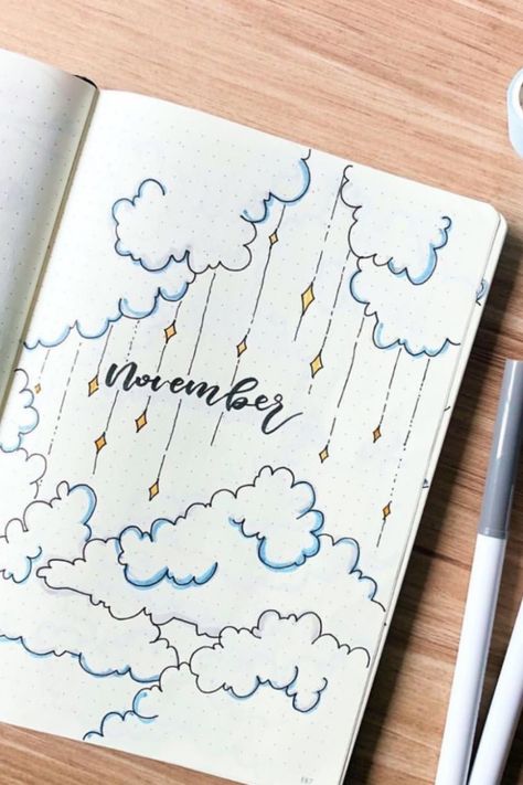 April Hand Lettering, Bullet Journal Ideas November, Journal November Cover, Bullet Journal November Cover, November Bujo Cover, November Bullet Journal Cover, November Bujo, April Bujo, Bujo Quotes