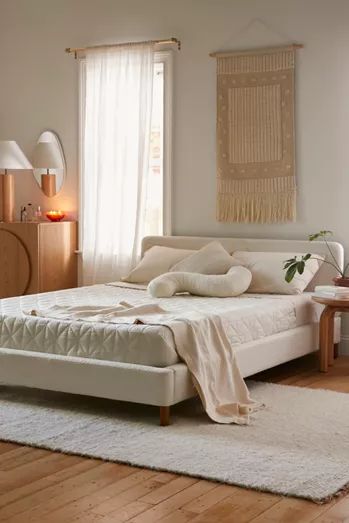 Low Bed Frame, Head Boards, White Bed Frame, Profile Silhouette, Curved Headboard, Uo Home, Low Bed, White Bed, Air Bnb