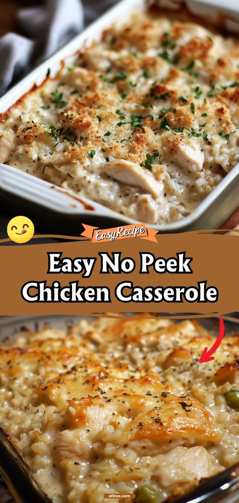 Discover the magic of this no peek chicken casserole that bakes itself to creamy perfection. It's a foolproof dinner that lets you relax while your oven does all the work. #CasseroleRecipe #EasyDinner #NoPeekCooking Oven Chicken Casserole Easy Recipes, Chicken Oven Casserole Recipes, No Peek Casserole, No Peek Chicken Casserole Recipes, Oven Baked Chicken Casserole, No Peek Recipes, No Peek Chicken Rice Casserole, No Peek Chicken Casserole, Easy Chicken Recipes Casserole