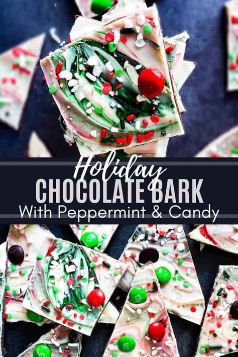 The perfect Christmas Chocolate Bark for a treat of a holiday gift. Loaded with two types of chocolate, peppermint and candy make this bark perfectly sweet and indulgent. Christmas Chocolate Bark Recipes, Christmas Chocolate Bark, Chocolate Bark Christmas, Christmas Bark Recipes, Christmas Bark, Xmas Candy, White Chocolate Bark, Chocolate Bark Recipe, Seasonal Desserts