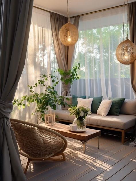 Outdoor Curtains For Balcony, Apartment Balcony With Curtains, Balcony Ideas Apartment Curtains, Living Room With Balcony Ideas, Balcony Bedroom Ideas, Curtains On Balcony, Balcony Curtains Apartment, Balcony With Curtains, Curtains Patio