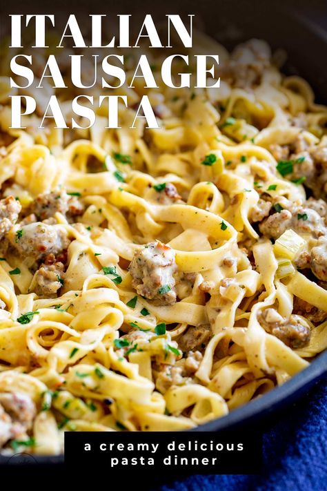 Sausage With Alfredo Sauce, Fettucini Alfredo Sausage, Sauce For Italian Sausage, Creamy Sausage Rotel Pasta, Pasta Sauce With Sausage Recipes, Alfredo With Italian Sausage, Baked Italian Sausage Recipes, Quick Meals With Sausage, Meals To Make With Sausage Links