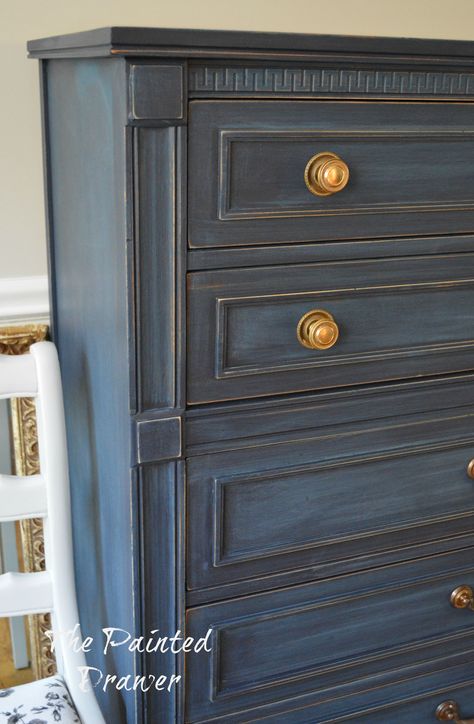 A Set in Coastal Blue - The Painted DrawerThe Painted Drawer Blue Painted Furniture, General Finishes Milk Paint, Blue Dresser, Painted Bedroom Furniture, Painted Drawers, General Finishes, Furniture Rehab, Painted Dresser, Distressed Furniture